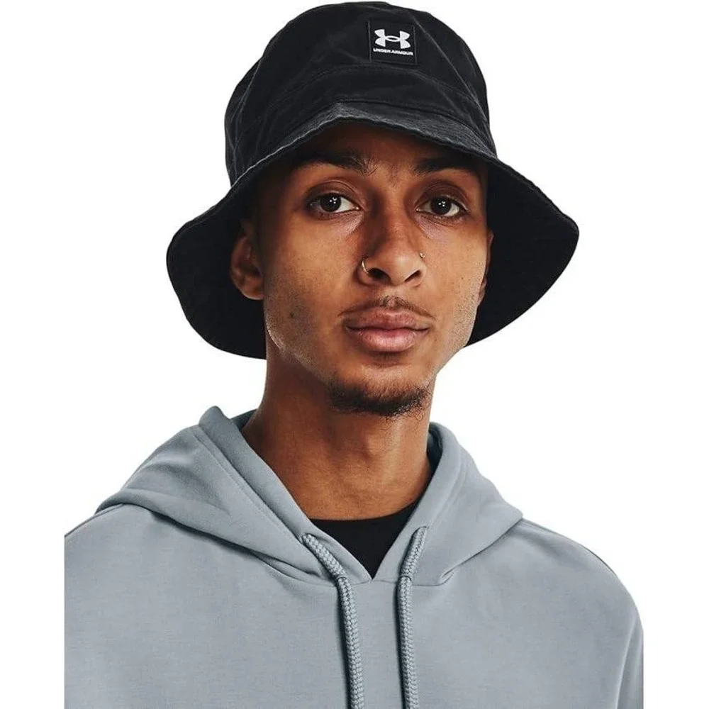 Under Armour Bucket Hat Mens L/XL Black New Washed Cotton Twill Logo 1376704